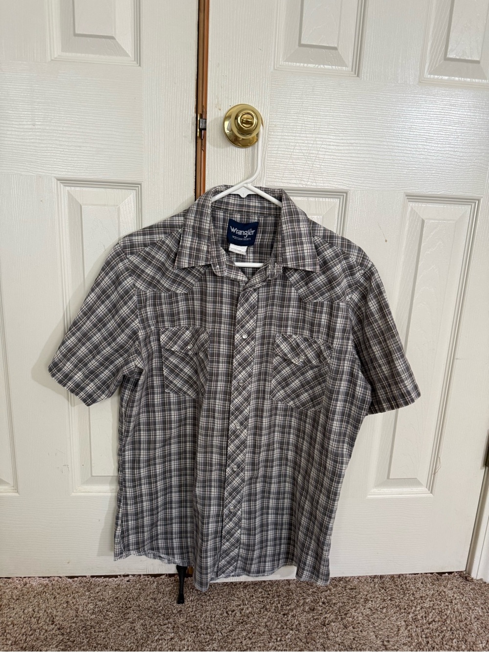 Wrangler Western Pearl Snap Plaid Shirt Men’s Medium Gray Cowboy Rodeo